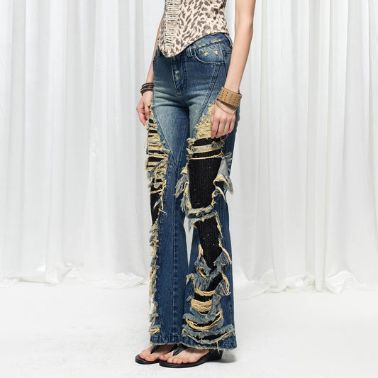 DND4DES×Faychui Grunge Heavy-Distressed Layered Flared Jeans