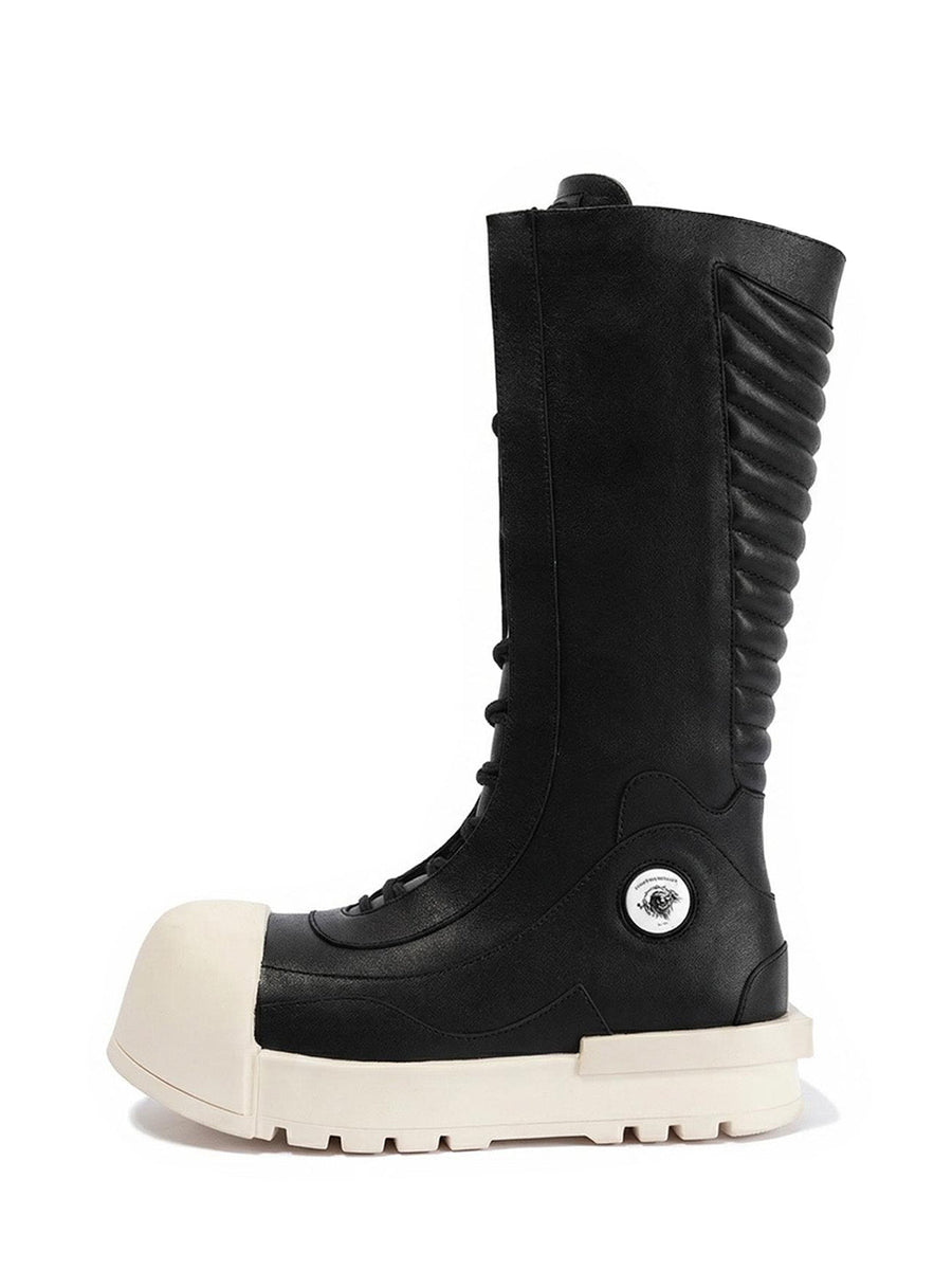 Contrast-Toe Mid-Calf Platform Boots