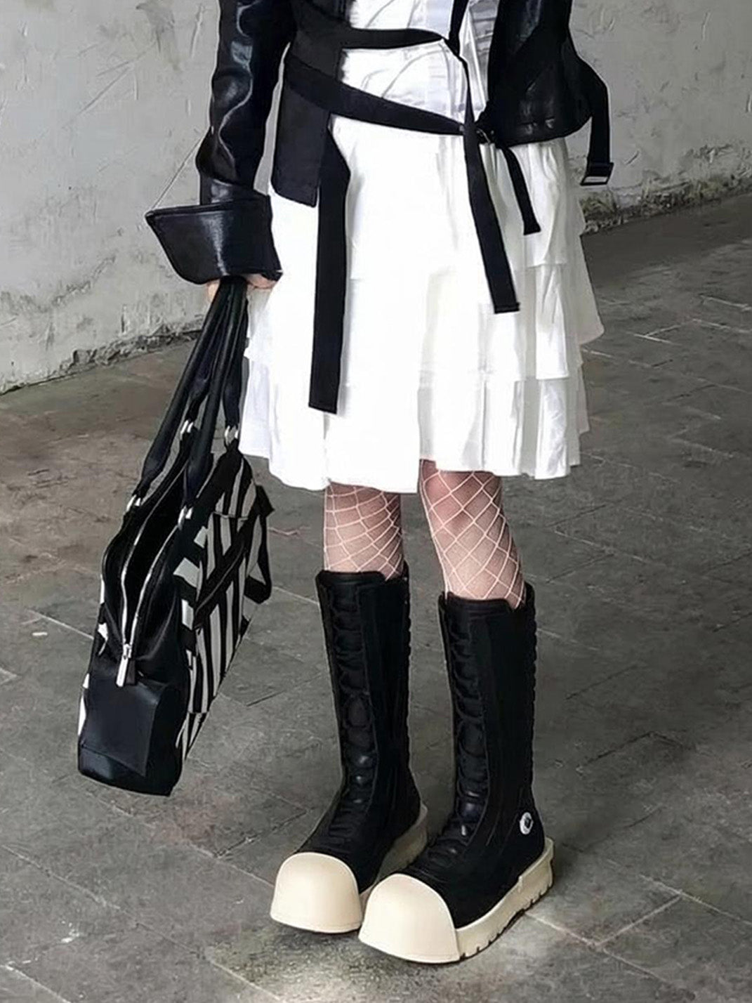 Contrast-Toe Mid-Calf Platform Boots