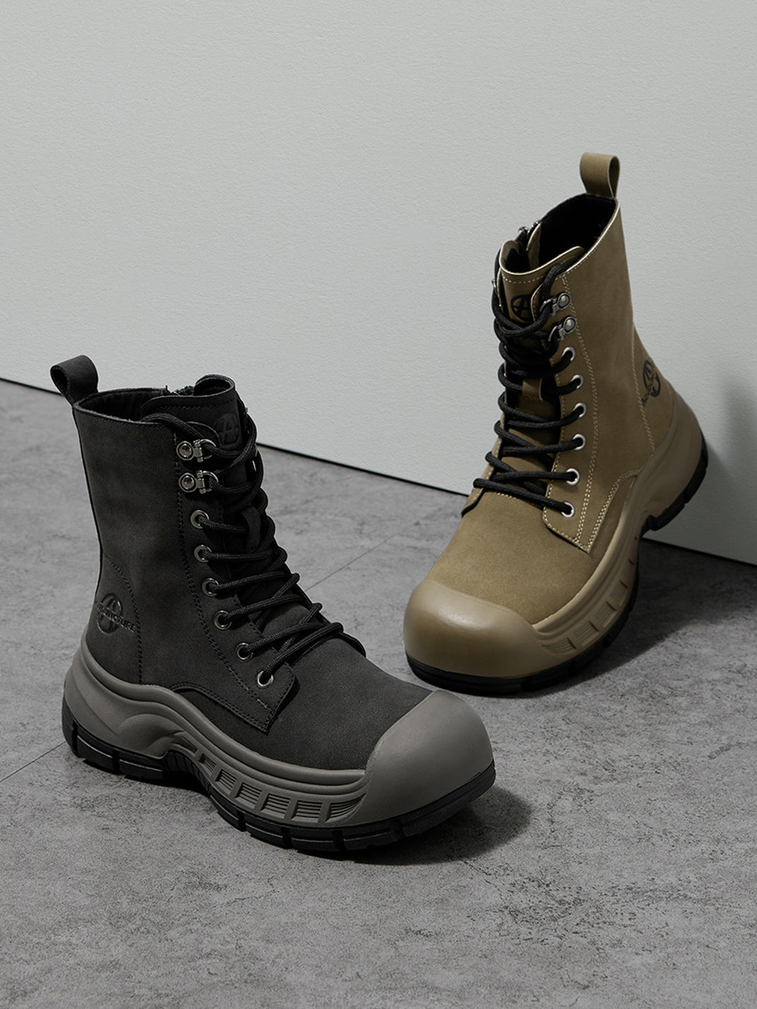 Gray Protective-Toe Platform Combat Boots