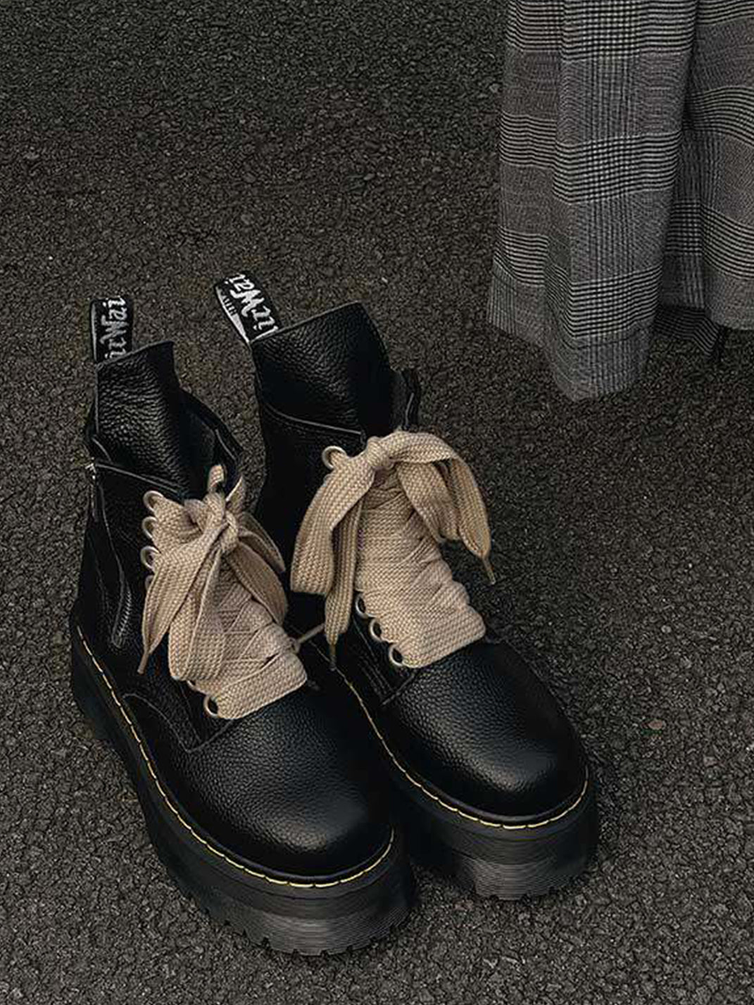 Ribbon-Laced Chunky Side-Zip Combat Boots