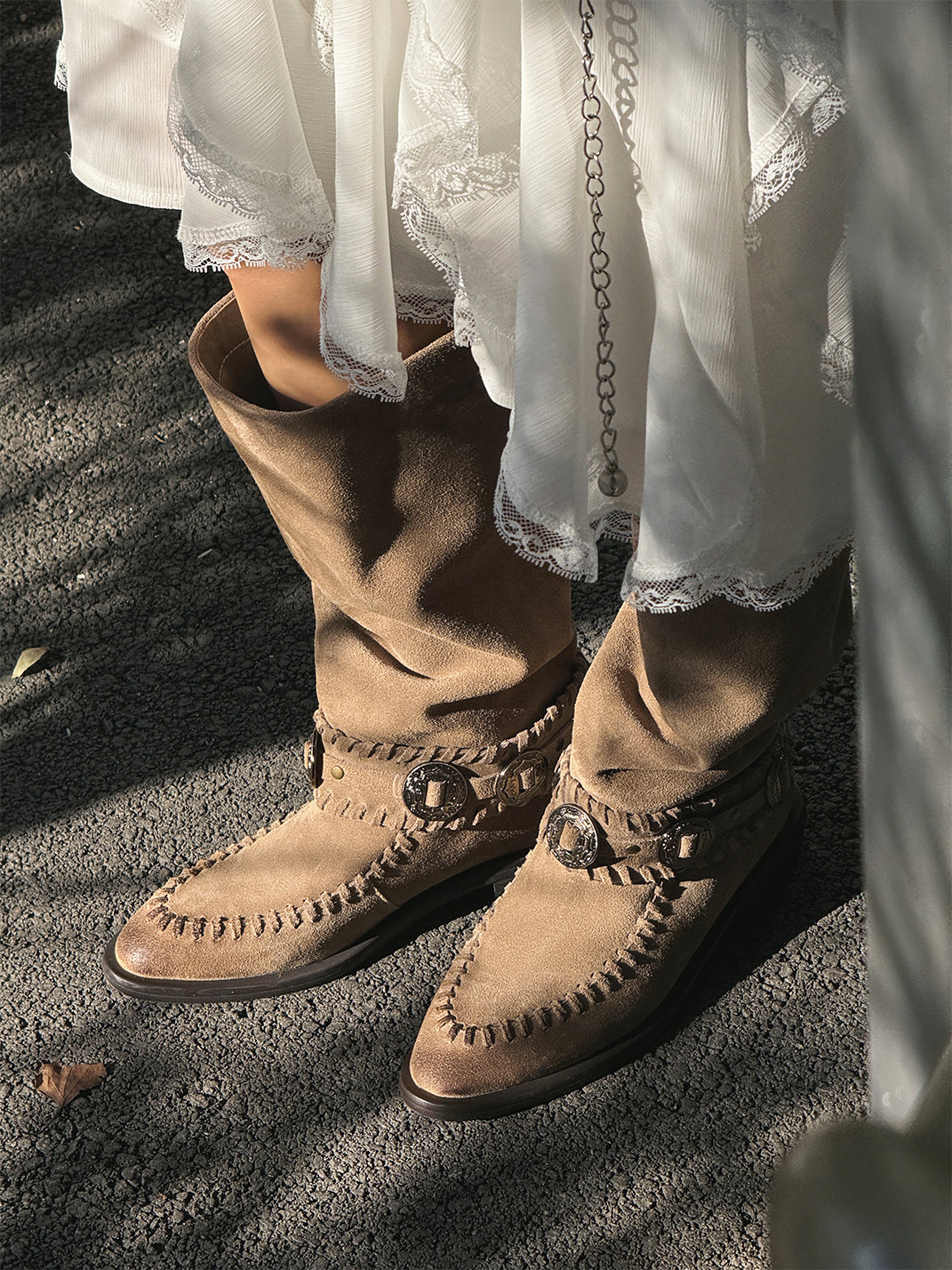Buckled Suede Western Knee-High Riding Boots