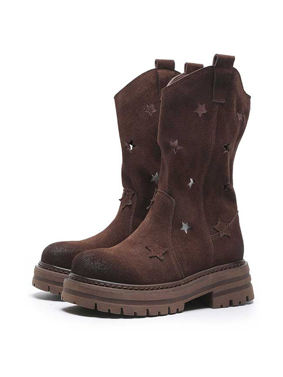 Gray Perforated-Star Nubuck Platform Boots