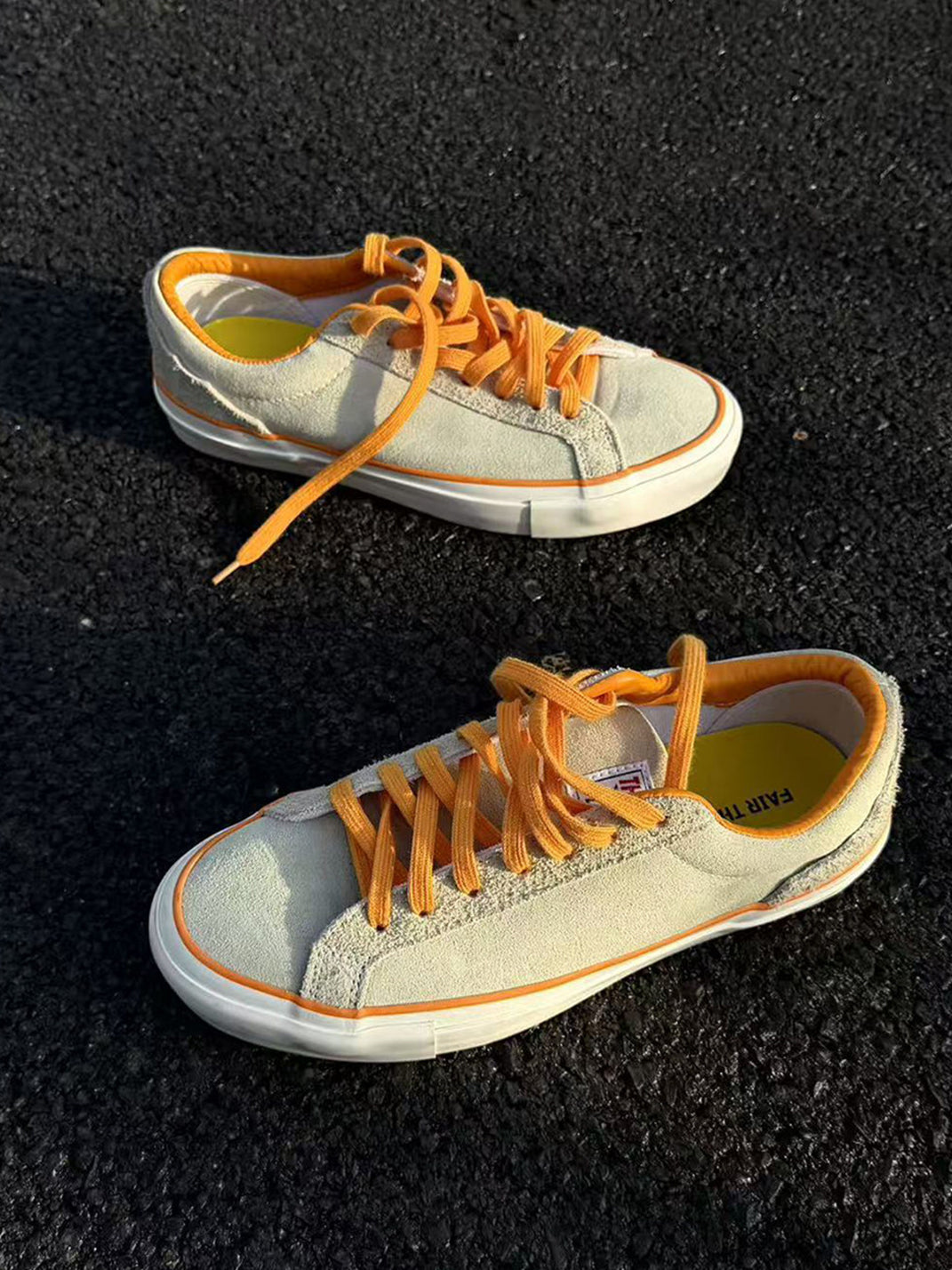 Orange-Laced Colorblock Suede Skate Shoes