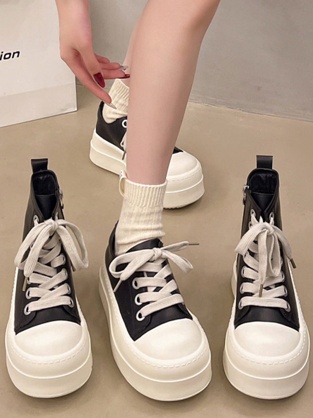 Oversized-Toe High-Low Platform Trainers