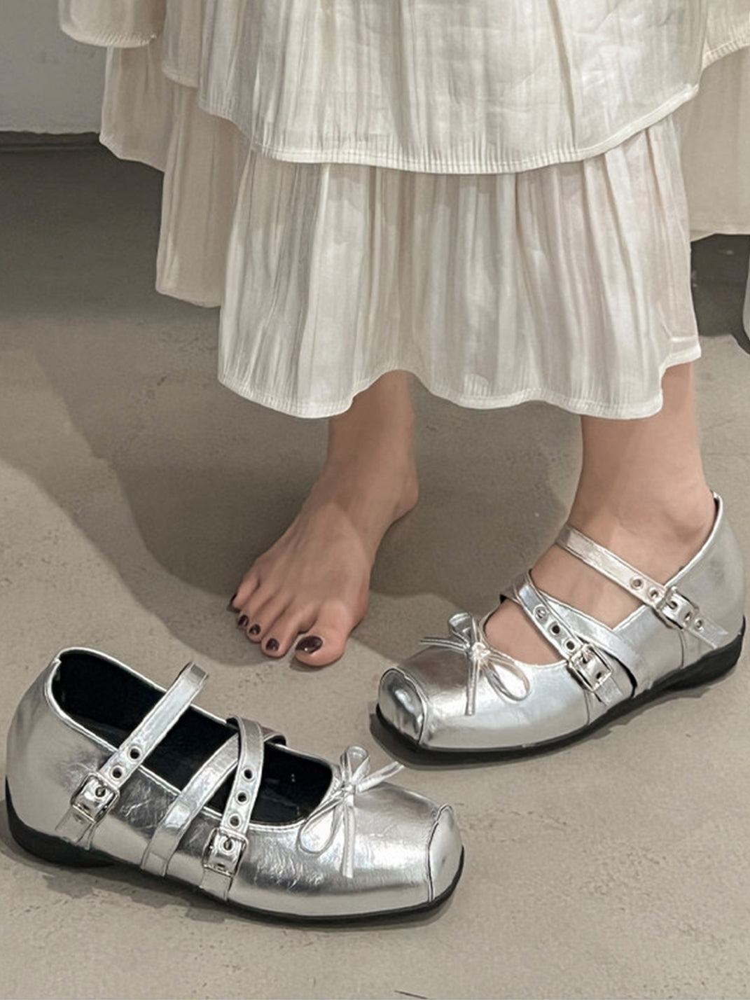 Square-Toe Multi-Strap Leather Mary Janes
