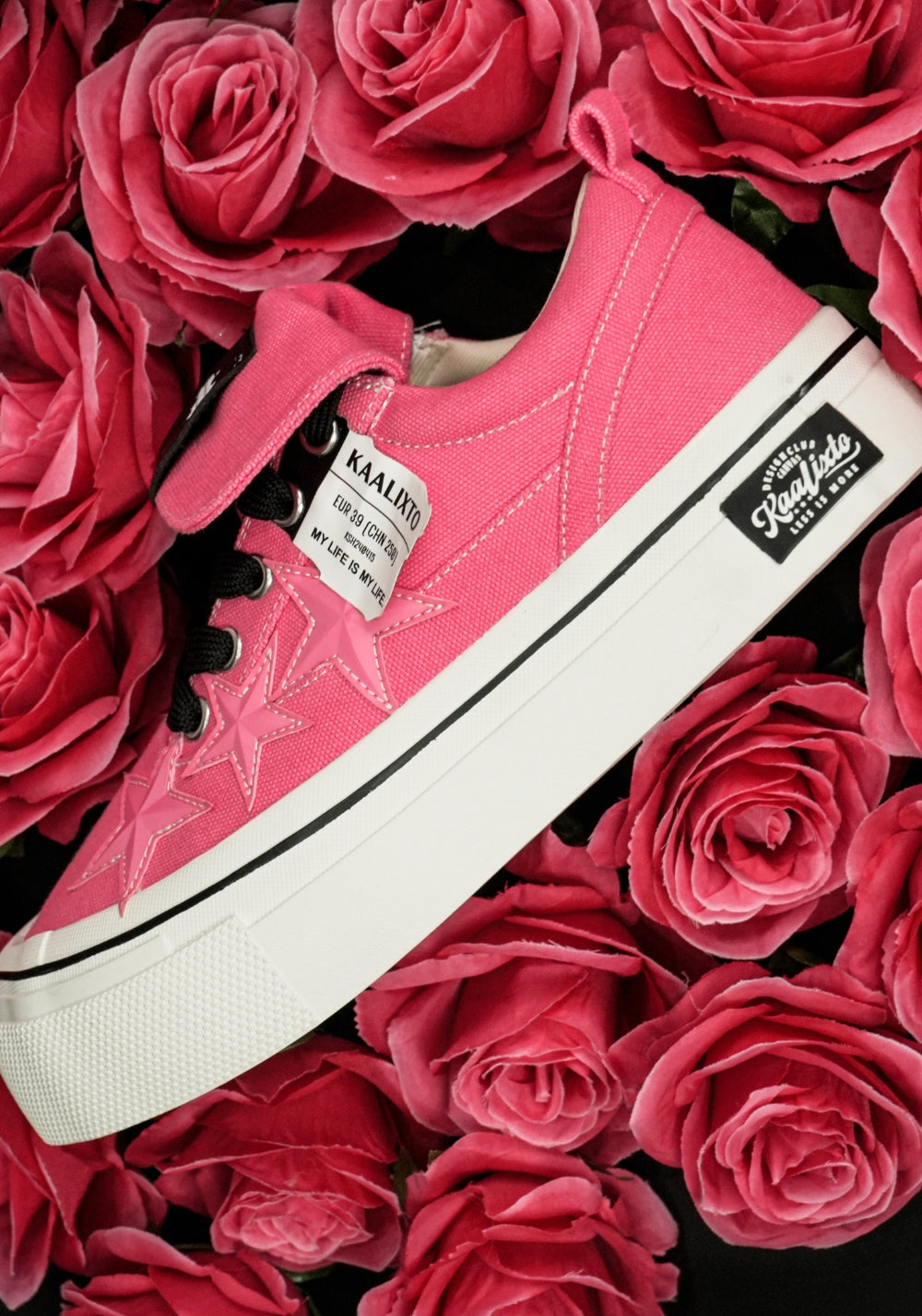 Raspberry Star-Panel Canvas Sneakers