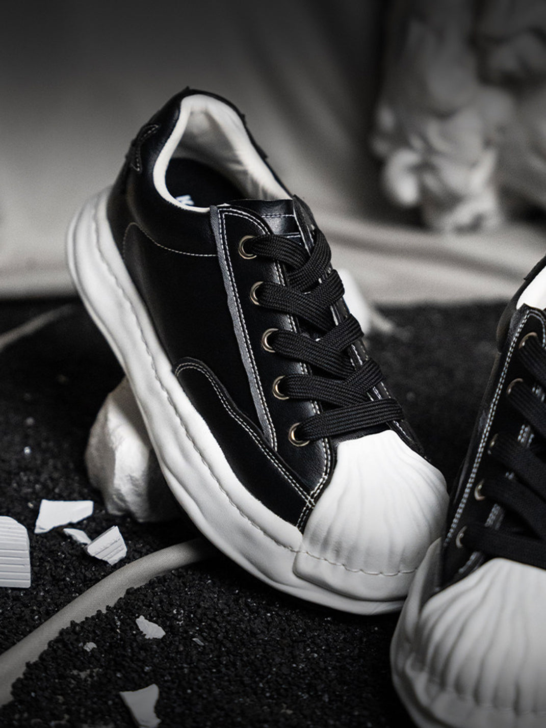Molded Shell-Toe Black Court Sneakers