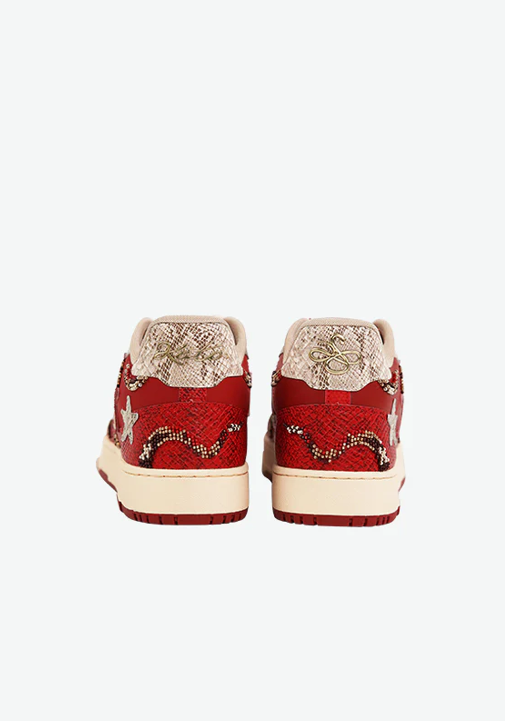 Snake-Embossed Red Star Court Sneakers