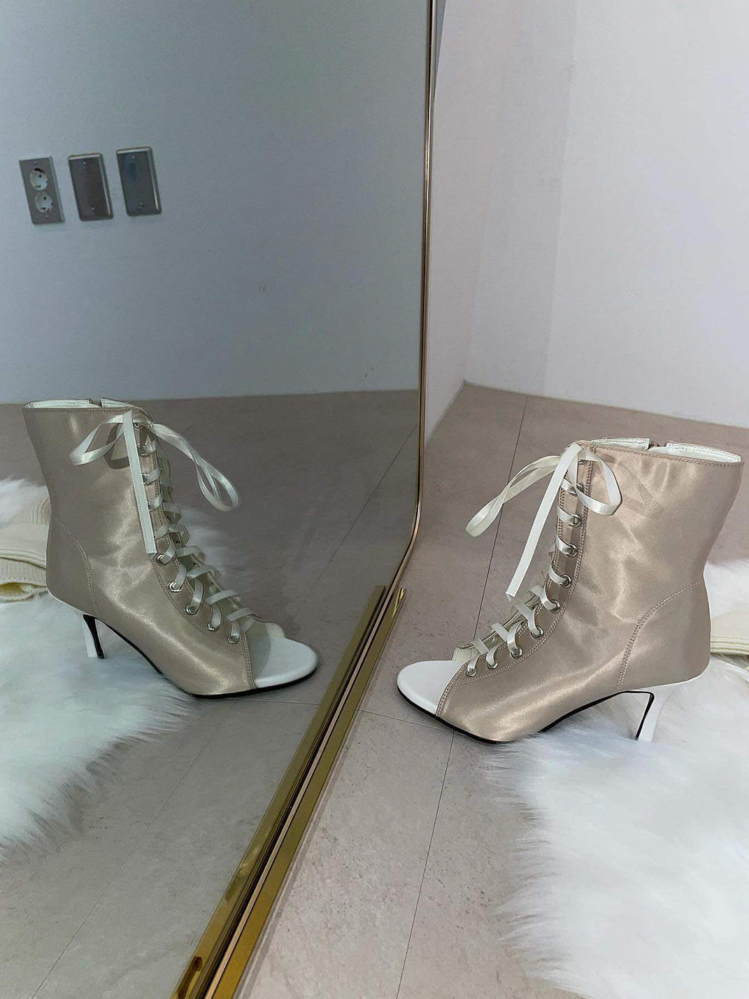 Satin Lace-Up Peep-Toe Ankle Heels