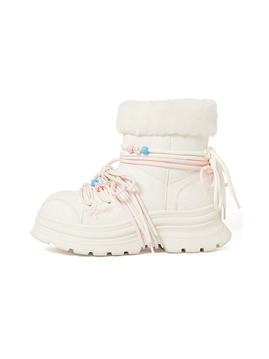 White Teddy-Lined Chunky Winter Boots