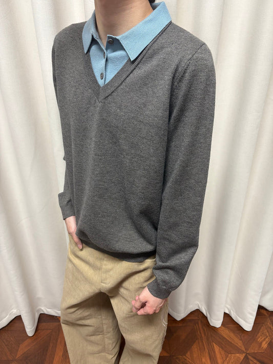 KREATE Contrast Faux Layered Polo Sweater