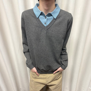 KREATE Contrast Faux Layered Polo Sweater