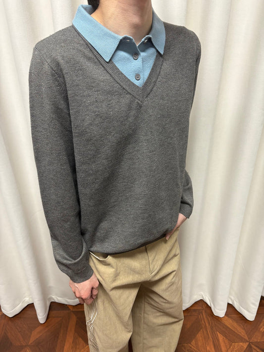 KREATE Contrast Faux Layered Polo Sweater