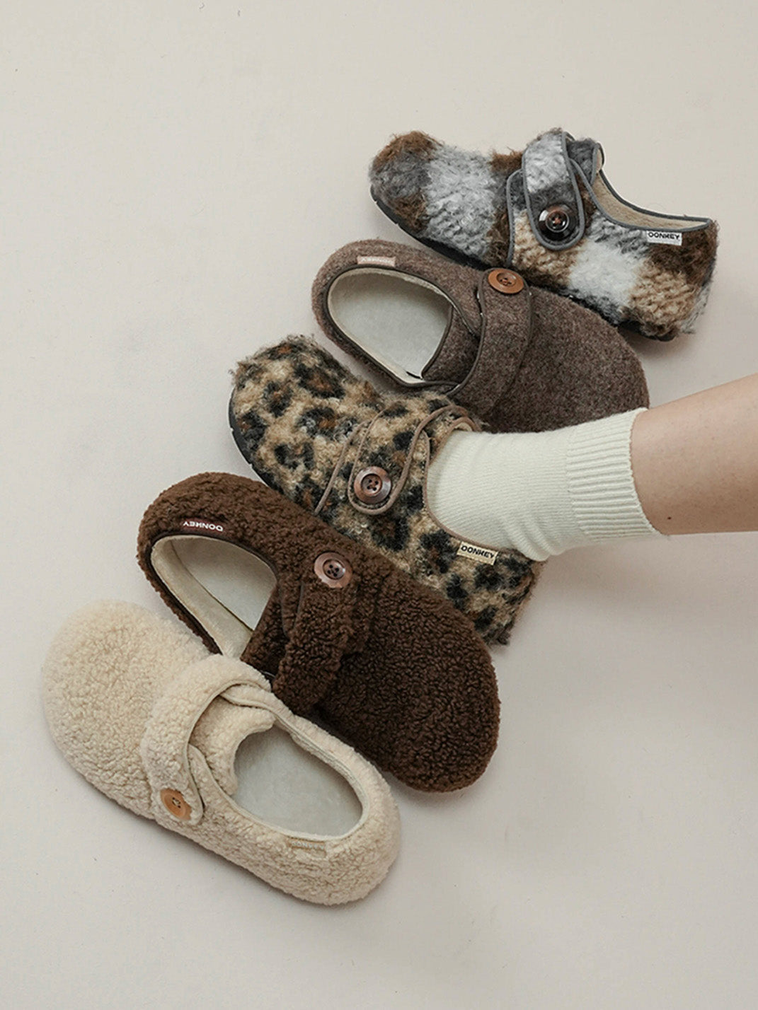Leopard Faux-Fur Velcro Slip-On Shoes