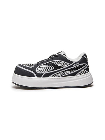 Black Mesh-Panel Platform Derby Sneakers