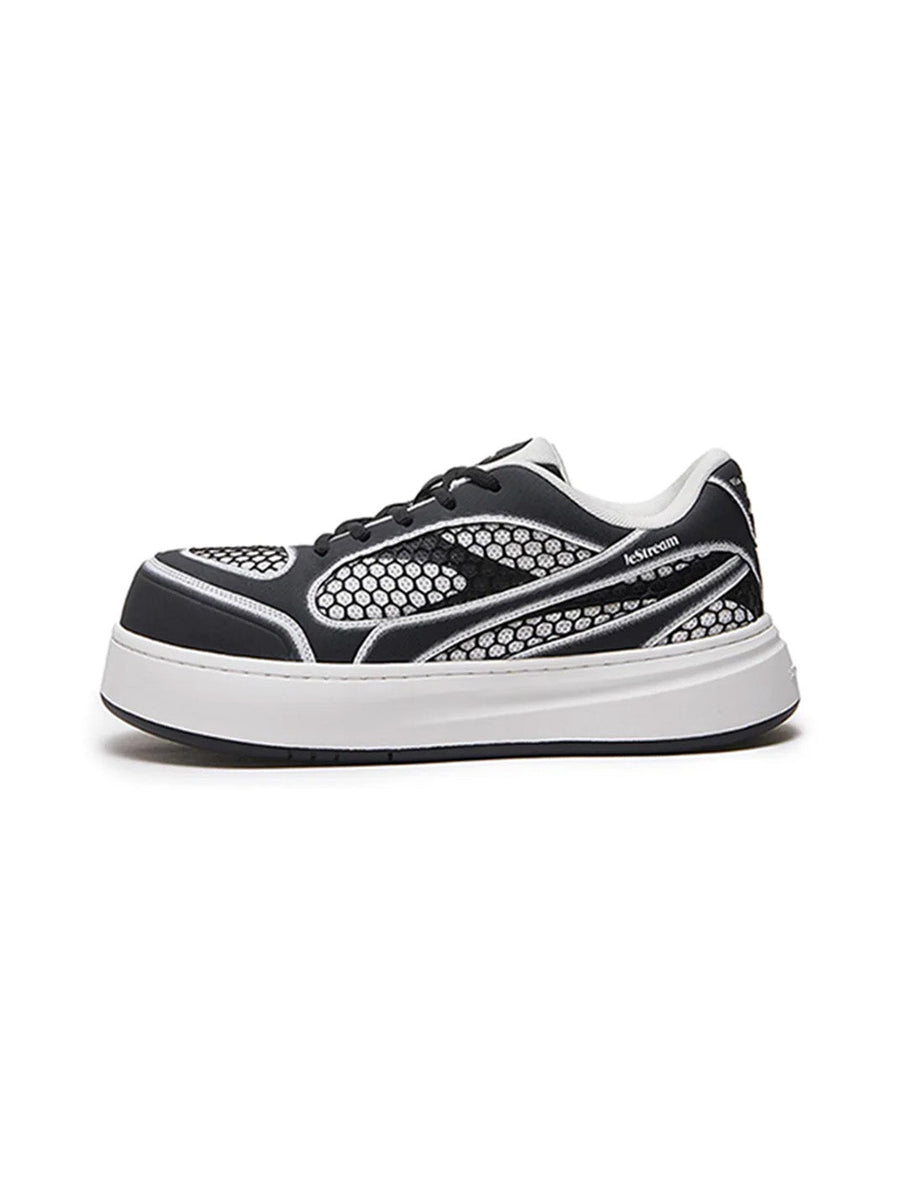 Black Mesh-Panel Platform Derby Sneakers