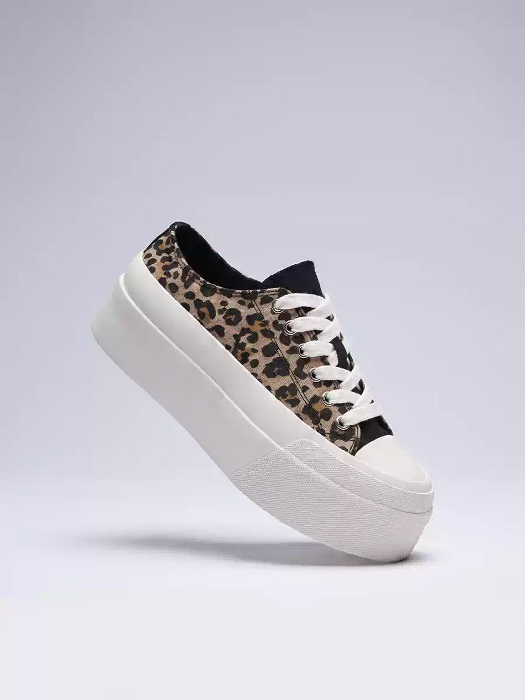 Leopard-Panel Platform Canvas Sneakers