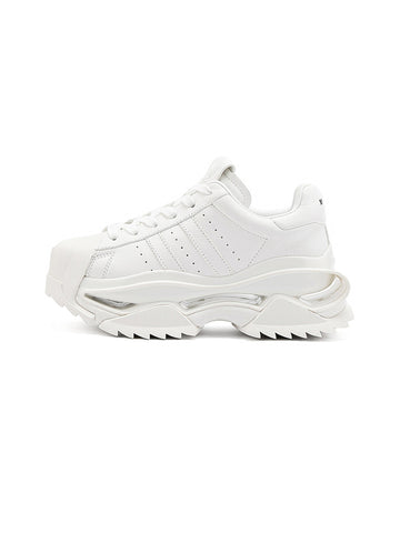 White Cutout-Sole Platform Sneakers