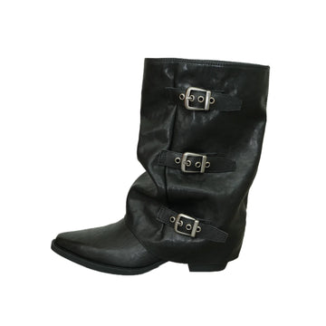 Triple-Buckle Slouch Mid-Calf Boots