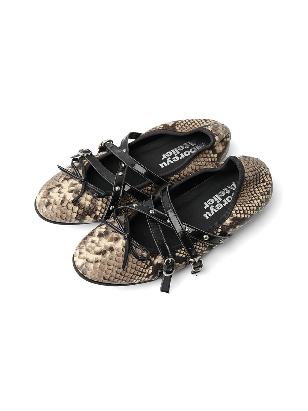 Snakeskin Bow-Strap Ballet Flats