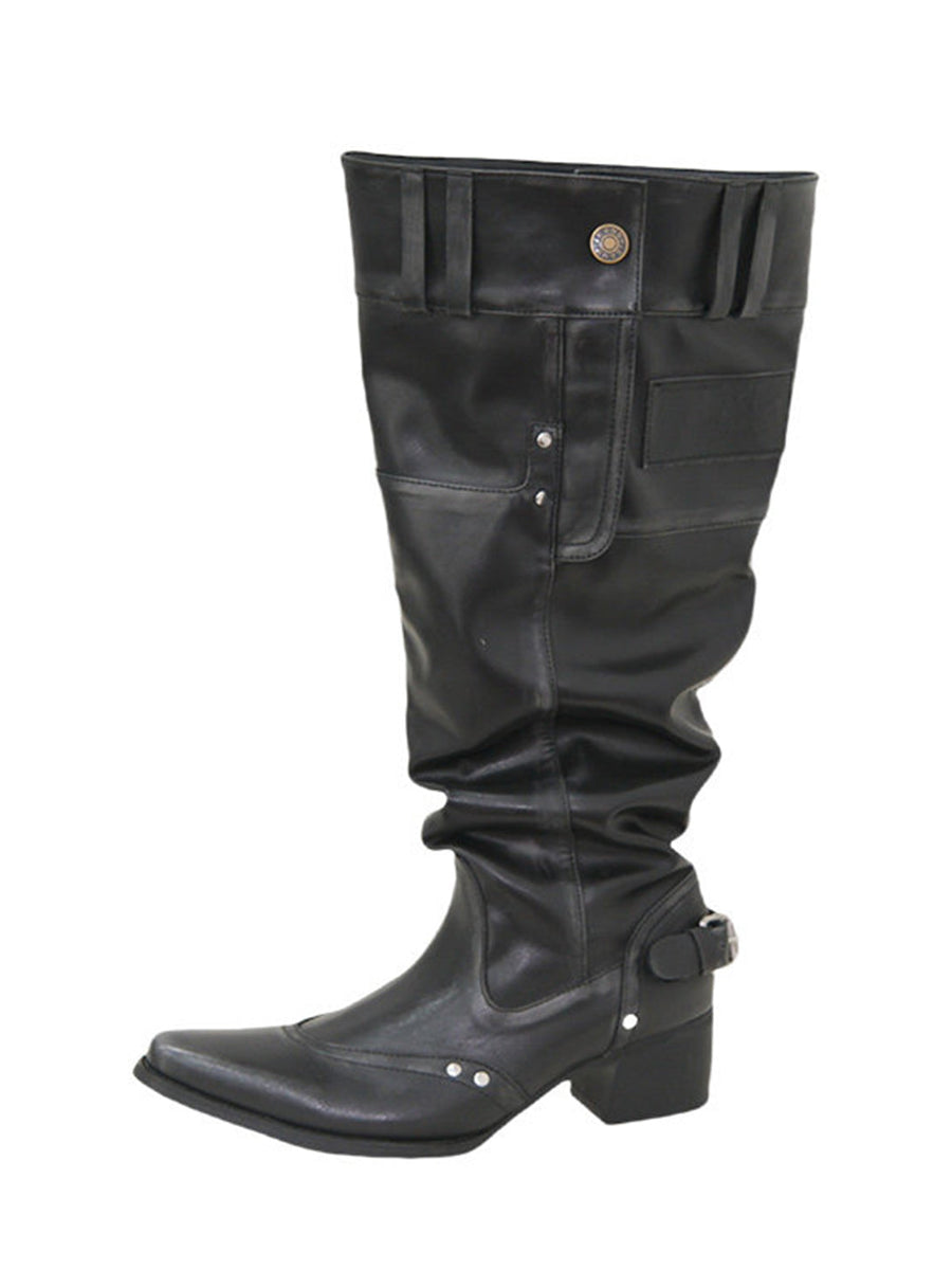 Wide-Calf Pointed-Toe Block-Heel Boots