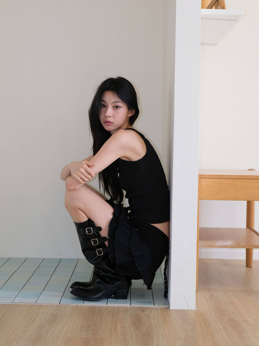 Ruched Buckle Western Knee-High Boots