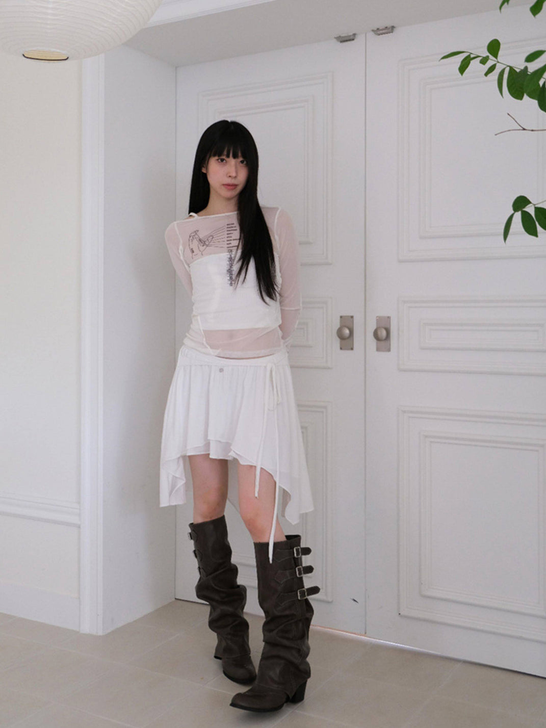 Ruched Buckle Western Knee-High Boots
