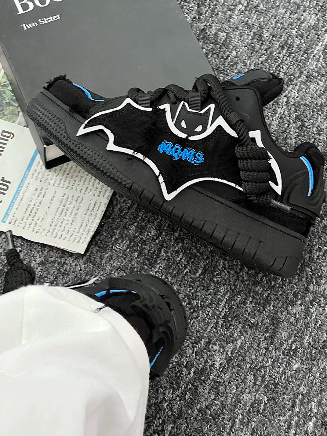 Black Bat-Panel Platform Sneakers