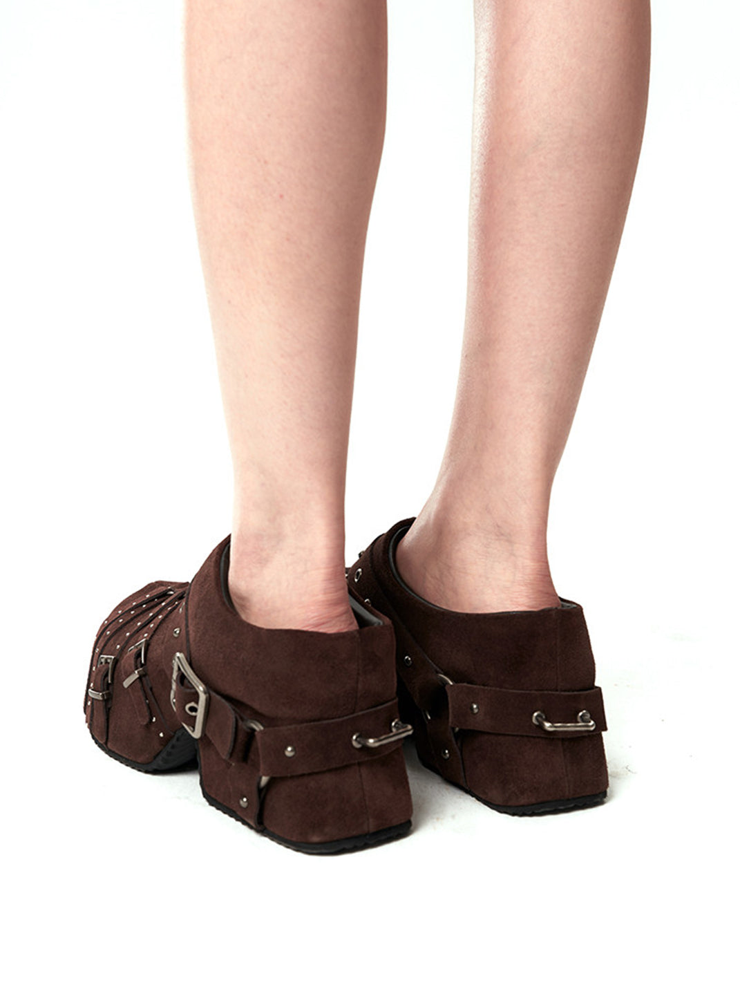 Multi-Buckle Studded Closed-Toe Mules