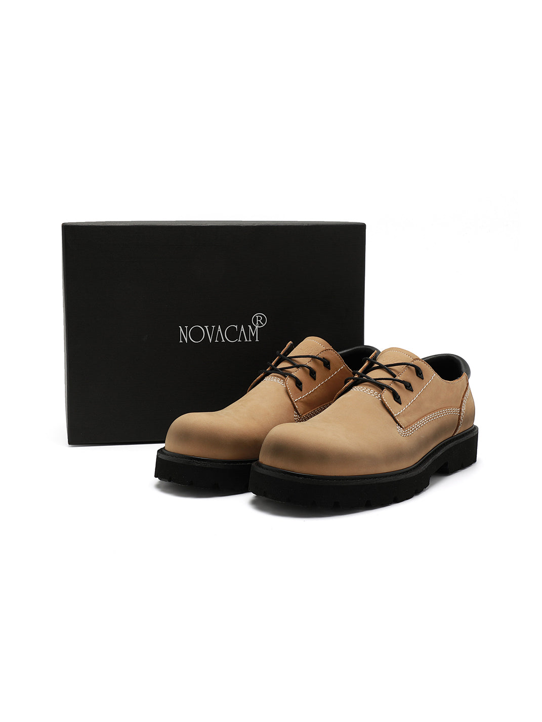 Tan Leather Lug-Sole Lace-Up Shoes