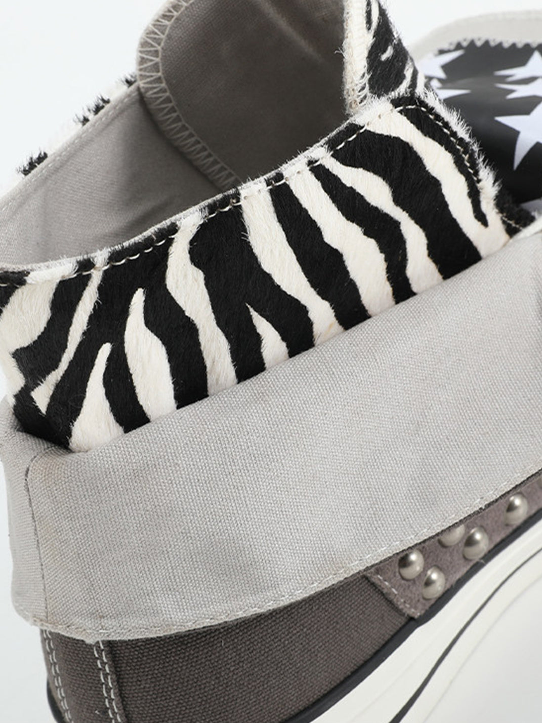 Zebra-Panel Studded Canvas High-Top Sneakers