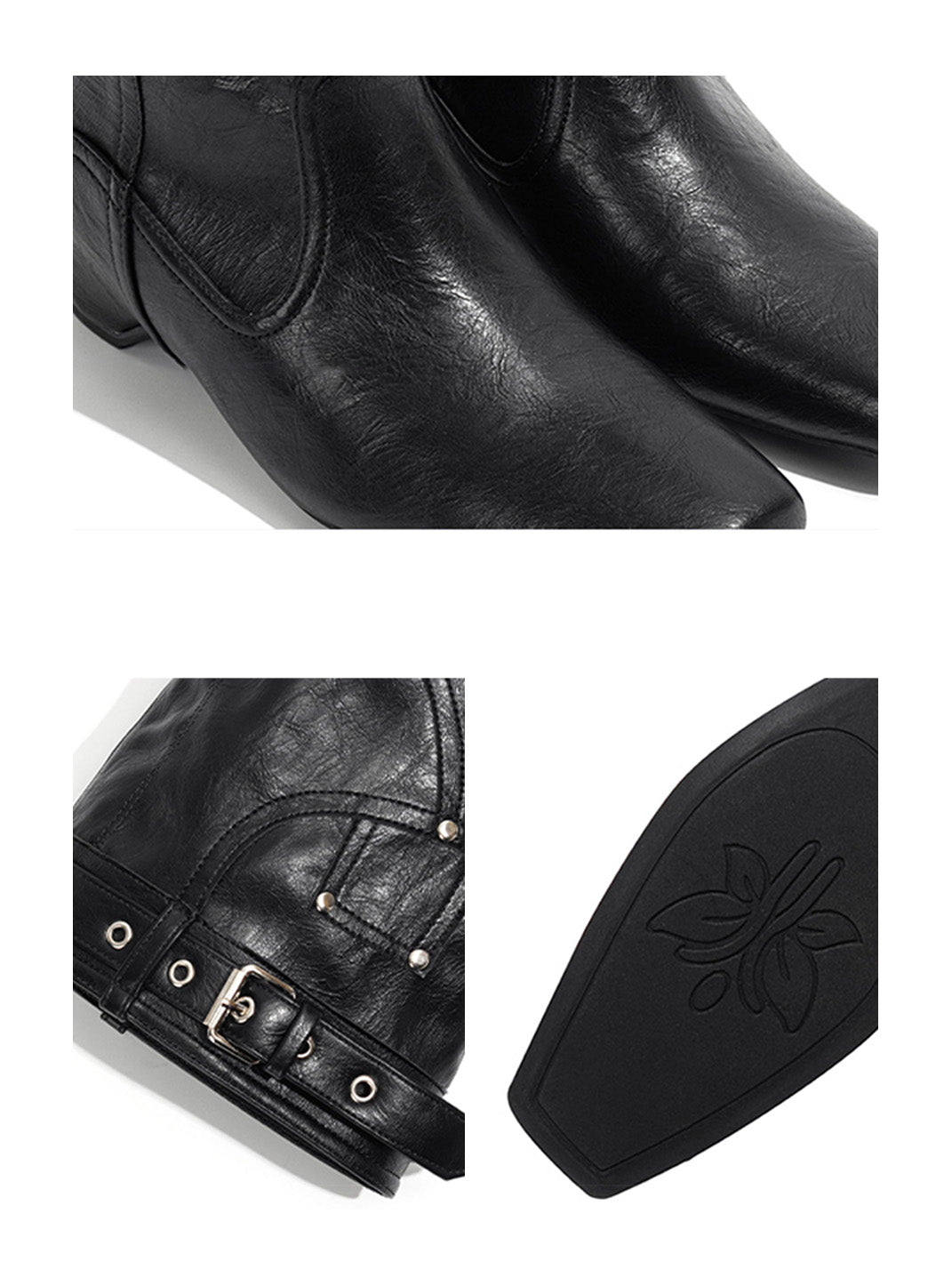Buckle-Cuff Leather Western Ankle Boots