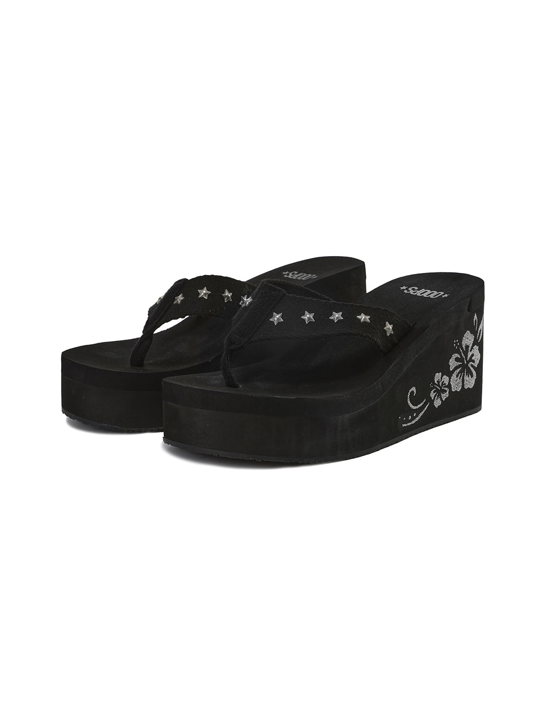 Floral-Embroidered Platform Flip-Flops