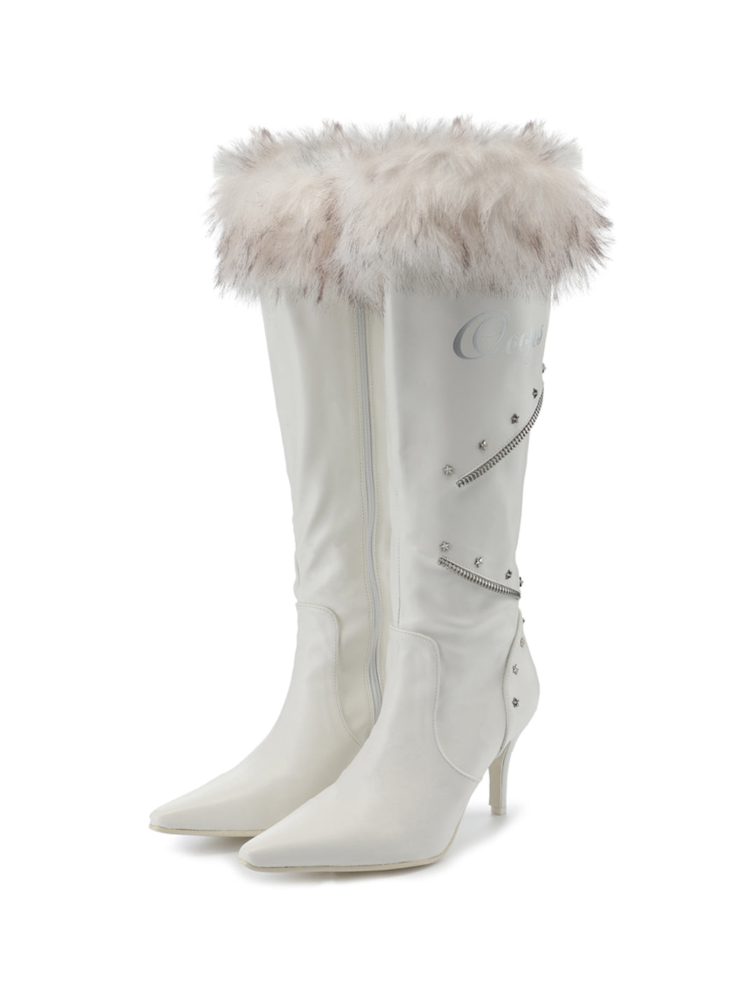 Plush-Cuff Pointed-Toe Knee-High Boots