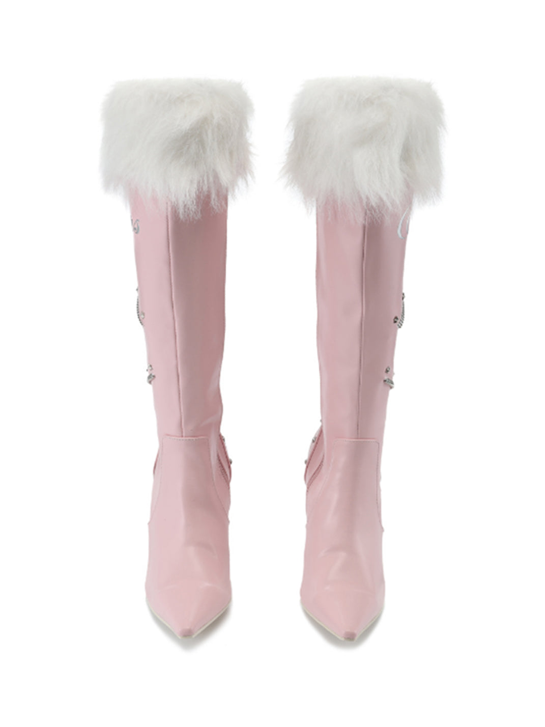 Plush-Cuff Pointed-Toe Knee-High Boots