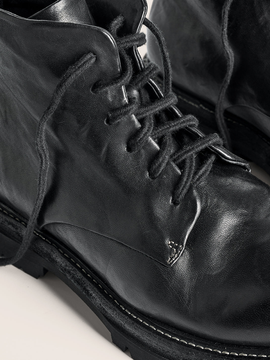 Washed Horsehide Rear-Zip Combat Boots