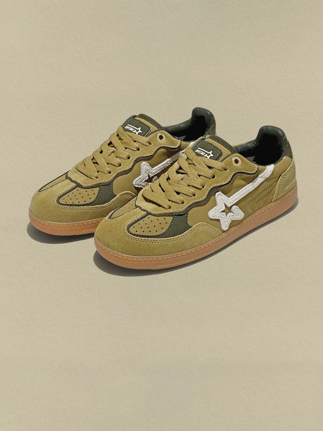 Avocado Suede Star-Panel Retro Trainers