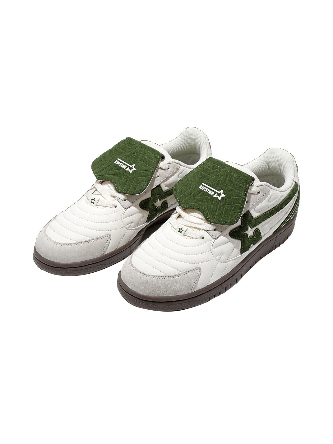 White-Green Detachable-Tongue Casual Sneakers