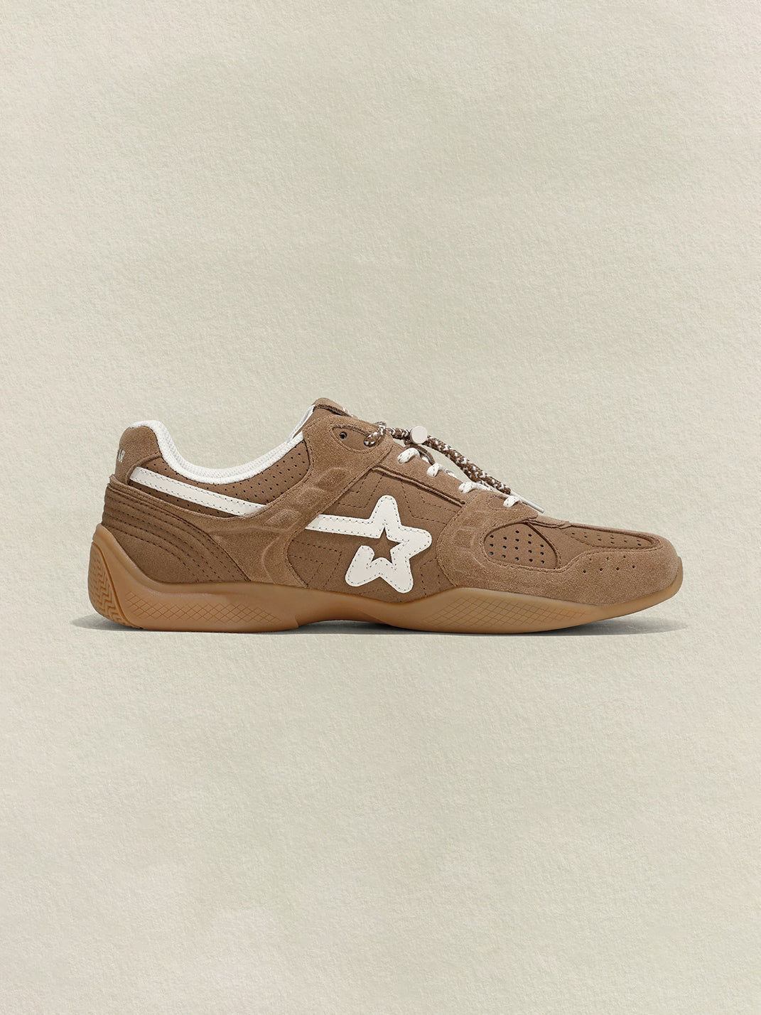 Mocha Suede Star-Panel Retro Trainers