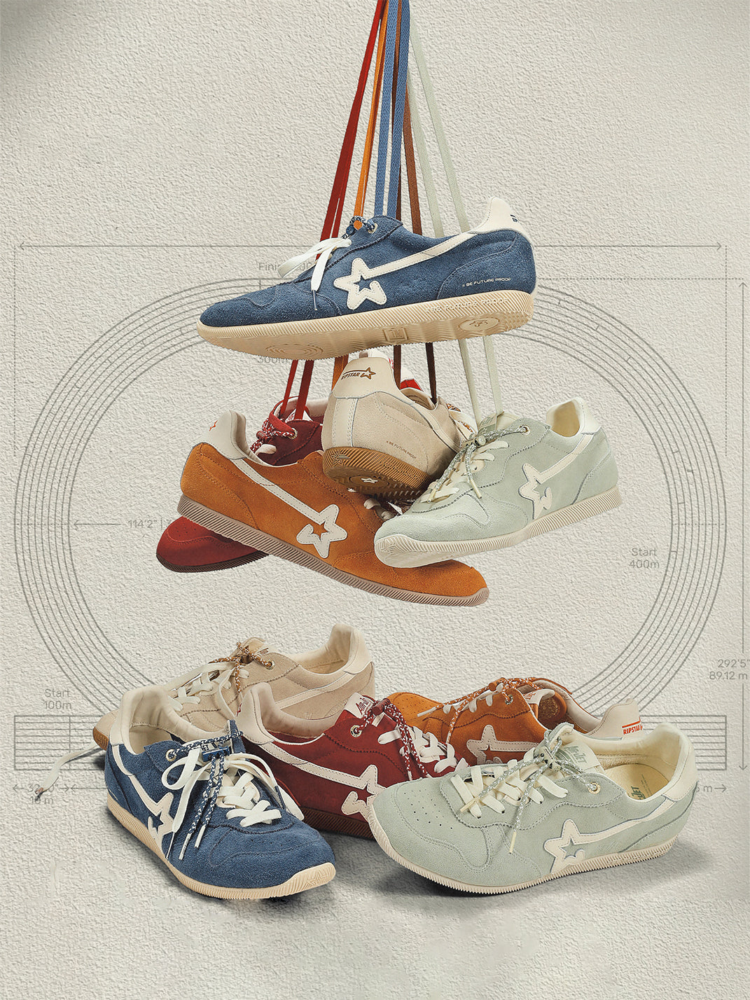 Suede-Panel Low-Profile Retro Trainers