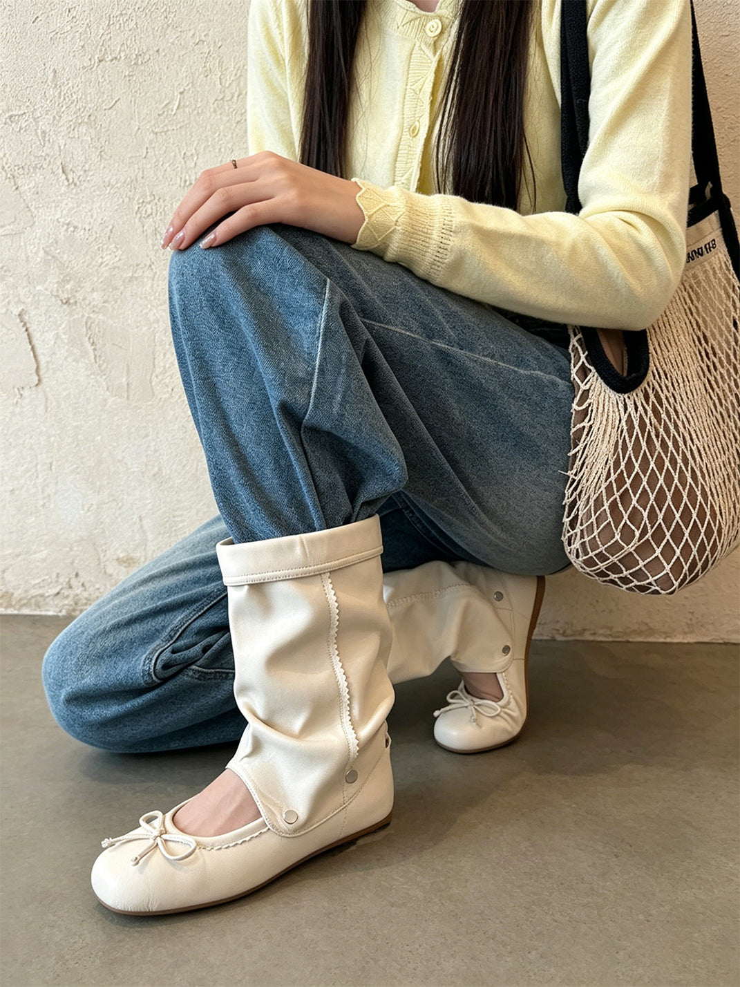 Convertible Bow-Wrap Slouchy Sandal Boots