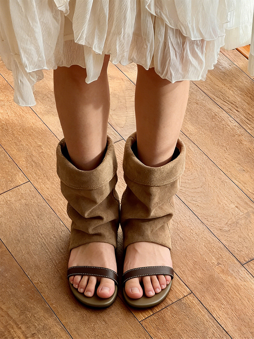 Open-Toe Slouchy Hidden-Wedge Sandal Boots