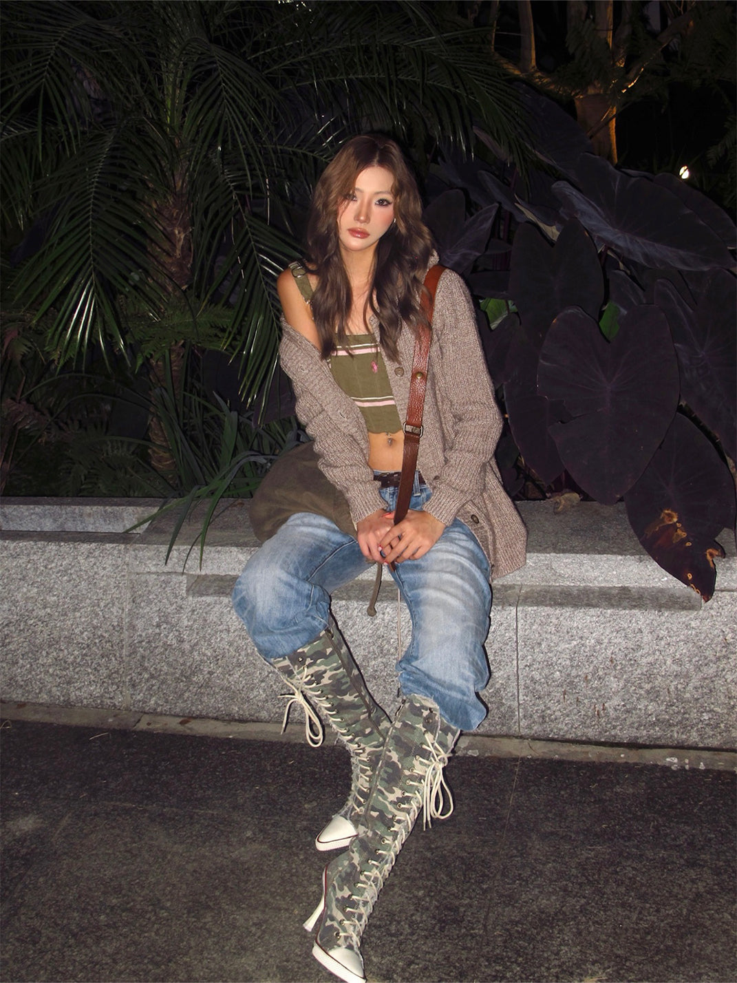 Corset-Lace Knee-High Heeled Boots