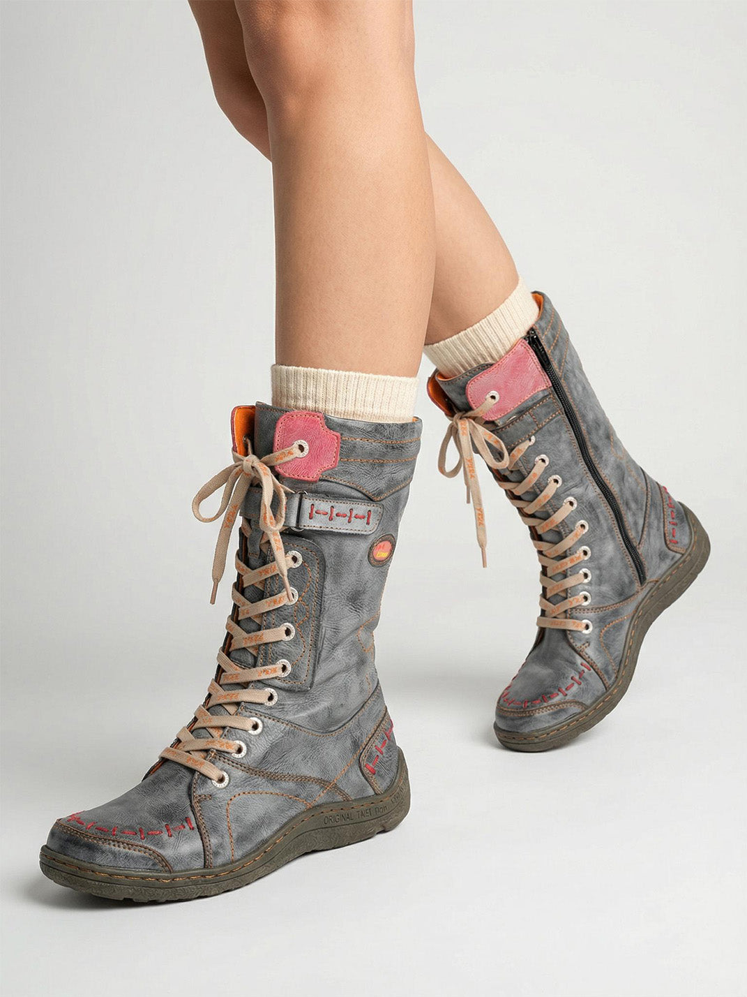 Washed PU Lace-Up Y2K Tall Boots