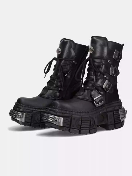 Multi belt gimmick design high-end black boots [ID:0362SH]