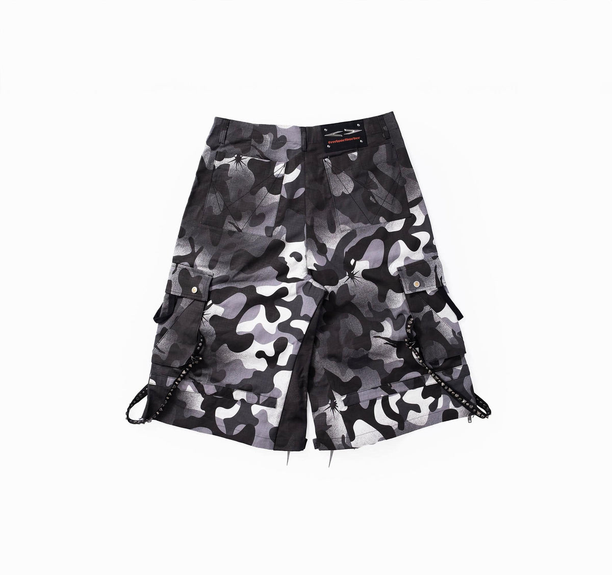 FVVO Distressed Rivet Strap Cargo Shorts Camo