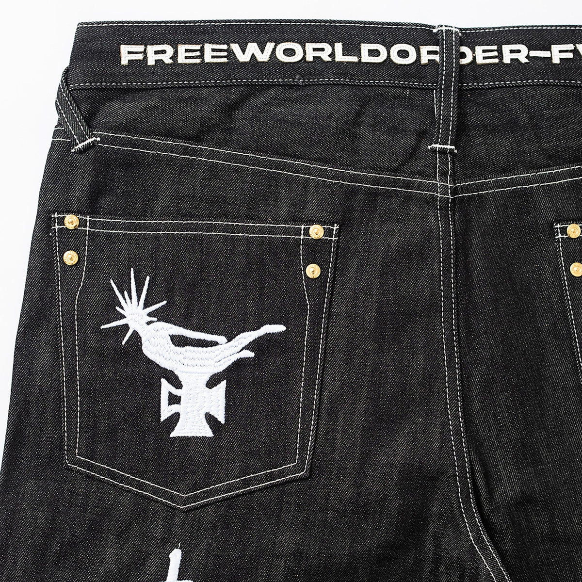 FVVO Selvedge Embroidered Double-Knee Raw Denim Pants