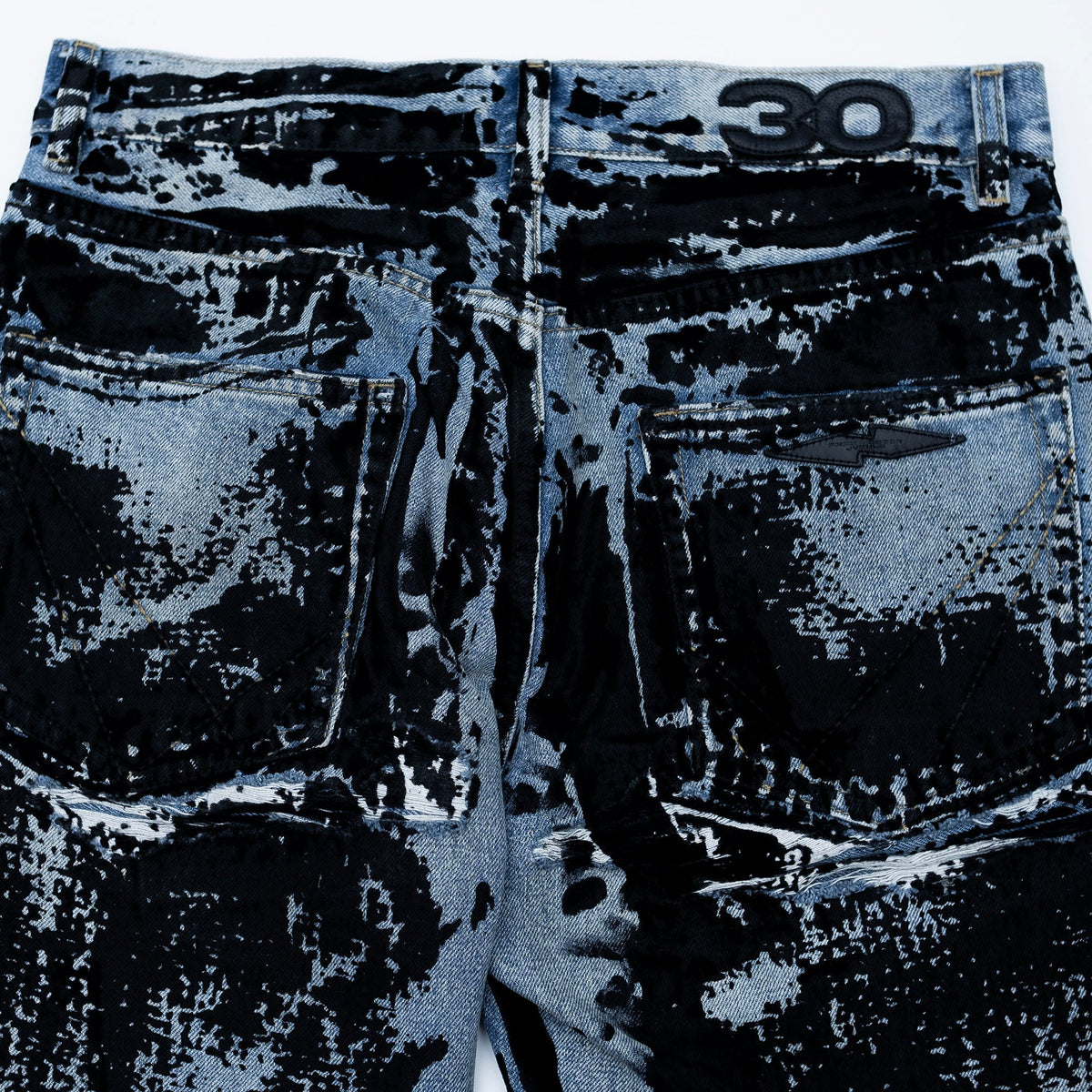 FVVO Distressed Flocked Slant Fly Jeans