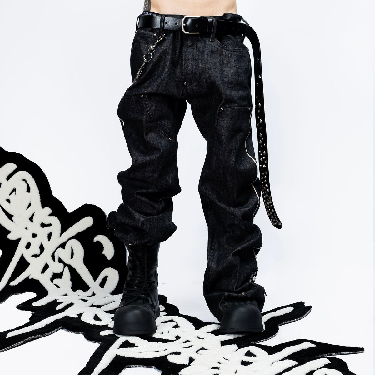 FVVO Selvedge Embroidered Double-Knee Raw Denim Pants